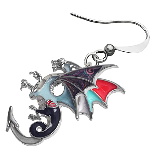 Enamel Alloy Dinosaur Fantasy Dragon Earrings Drop Dangle Unique Animal Jewelry For Women Dragons Gifts - color: Anchor Black