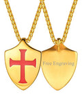 FaithHeart Knights Templar Necklace for Men, Christian Necklace for Men Stainless Steel Pendant Neckalces Christian Gifts with Gift Box - color: 06. Shield-Gold(Custom)