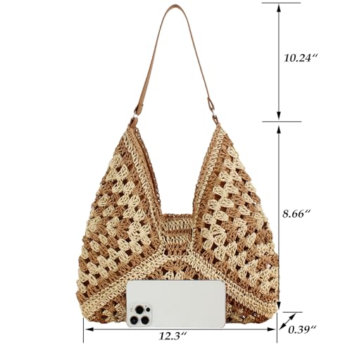 Straw Hobo Bag for Women 2026 Boho Woven Beach Purse Large Summer Straw Tote with Lining Black Raffia Shoulder Bag | straw material - color: Style1-khaki