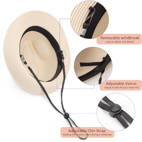 DRESHOW Women Straw Sun Hat Short Brim Panama Travel Fedora Summer Hat Roll Up Beach Cap for Women UPF 50+ - color: 1 Pc Straw Hat: Beige (Beige Ribbon)
