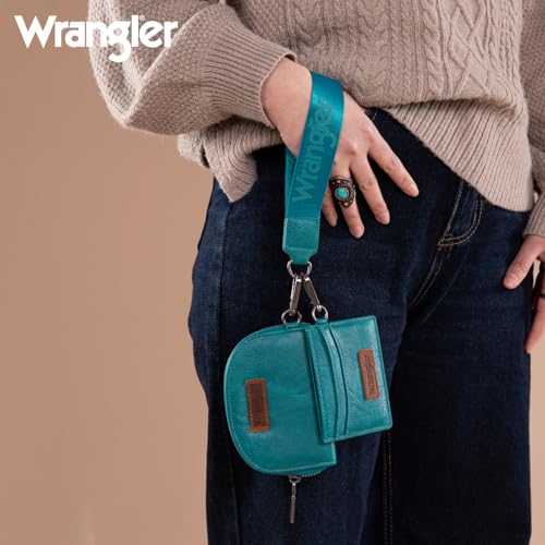 Wrangler KeyChain Wallet Wristlet Wallets for Women Dual Pouch Wristlet with Zipper Womens Credit Card Holder Wallet - color: A-Turquoise