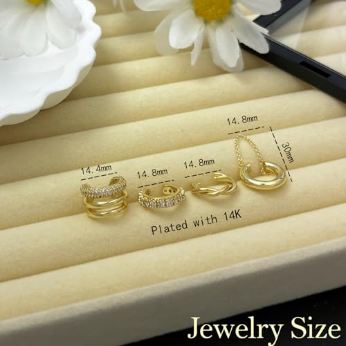 Fake Earrings for Women Non Piercing Ear Cuff Earring Dainty 14K Gold Plated Cuff Earrings Set Cubic Zirconia Ears Jewelry on Cartilage - style: 4B