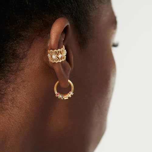 DREMMY STUDIOS Women Ear Cuff Non Piercing | 14K Gold Plated Cubic Zirconia Fake Earrings Wrap Clip on Cartilage Earring | Lightweight Hypoallergenic Jewelry SINGLE EAR CUFF - style: Lines Cuff