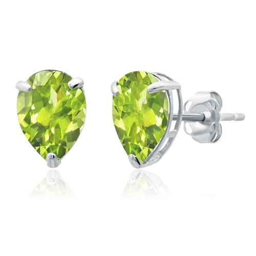 14k Yellow or White Gold Teardrop Gemstone Pear Shape Stud Earrings for Women with Push Backs and 8mm x 6mm Birthstone by MAX + STONE - color: Genuine Peridot