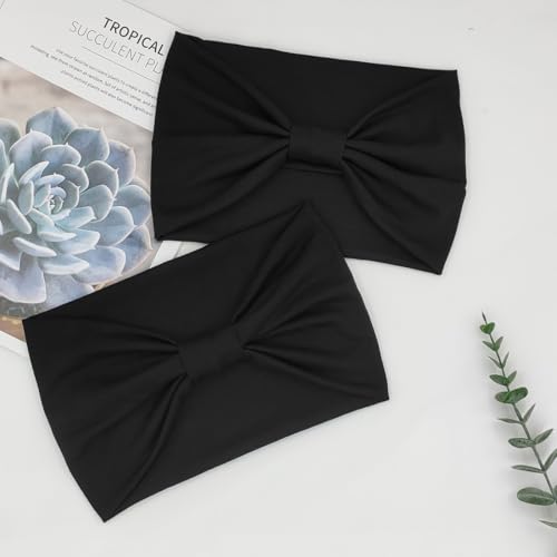 YONUF Wide Boho Headbands for Women Fashion Knotted Headband Yoga Workout Hair Accessories African Head Wrap Black 4 Pack - color: Black