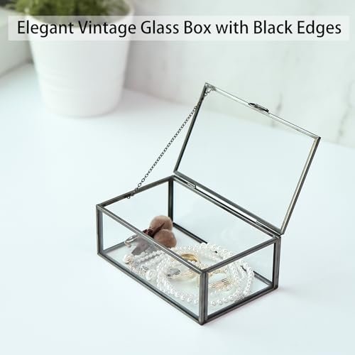 HighFree Vintage Glass Box with Lid - Clear Jewelry Glass Display Box Keepsake Box - Home Decor Decorative Box for Trinket Rings Bracelet (Black, Small) - color: Black, size: X-Small