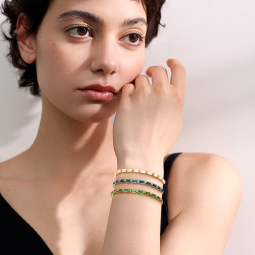 J.Fée Silver Bracelet, S925 Tennis Bracelet with Sparkling 5A Cubic Zirconia Silver Bracelets for Women Adjustable Bracelet for Women Bracelets Womens Bracelet Women Gifts for Women Mom - color: Gold, White