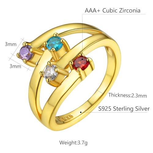 Custom4U Personalized 1-4 Birthstone Rings for Women Promise Rings for Her Sterling Silver Mothers Ring Customized Cubic Zirconia Stones Wedding/Valentine's Day/Mother's Day Jewelry Gift for Mom Wife - color: B-4 Names-Gold
