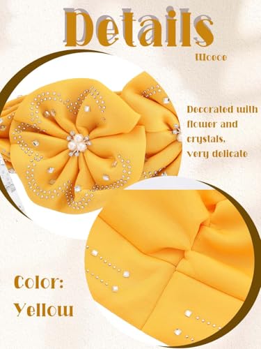 Woeoe Beanie Cap Head Wrap Black Rhinestones Head Scarf Flower Pearls Twisted Head Turban for Women Girls - color: Yellow