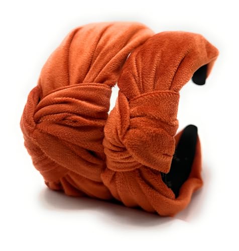 Velvet Orange Knotted Headband for Women, Year-round Stylish Chunky 2.5" Hair Accessory, All-Day Wear Adjustable Top Knot Head Band for Girls, Stylish Fashion Hairband - color: 2.5 Orange