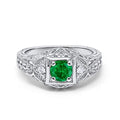 Blue Apple Co. Art Deco Ring Round Cubic Zirconia Leaf Filigree Design Split Shank Twisted Band Bridal Statement Wedding Engagement Rings For Women 925 Sterling Silver Gifts For Her - color: Simulated Emerald