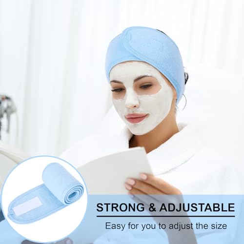 Whaline Spa Facial Headband Head Wrap Terry Cloth Headband 4 Counts Stretch Towel for Bath, Makeup and Sport (Light Blue) - color: Light Blue
