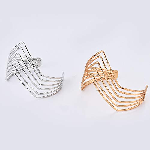Caiyao Boho Upper Arm Bracelet Cuff Bangle Gold Silver Geometric Cuff Bracelets Mental Open Upper Arm Bangle Bracelet Adjustable Armband Jewelry for Women - style: Triangle Gold