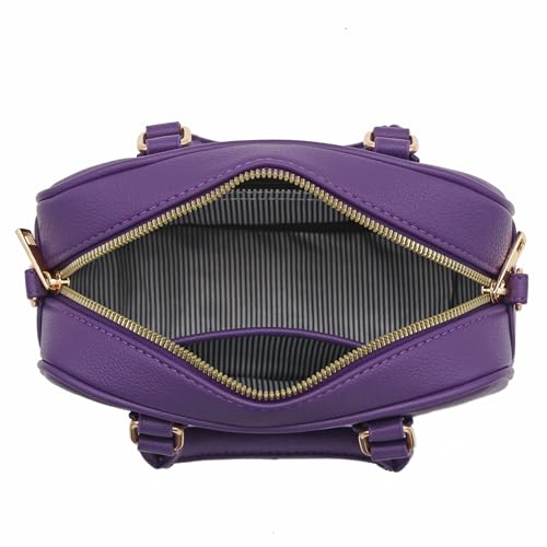 FashionPuzzle Mini PU Leather Satchel Purse Top Handle Crossbody Bag - color: Purple