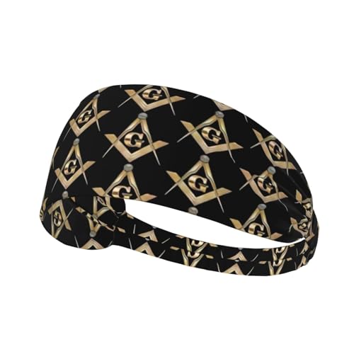 Black and Gold Swirl Liquid Ink Marble Workout Headbands Fashion Sports Sweatbands Yoga Hairbands for Fitness Athletic Non Slip Wicking Headscarf for Men Womens Girls Summer Accessories Elastic Bands - color: Masonic Square
