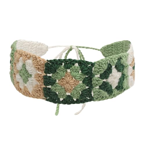 ZLYC Women Floral Headband Handmade Crochet Knit Vintage Hair Bands (Floral Army Green) - color: Floral Army Green