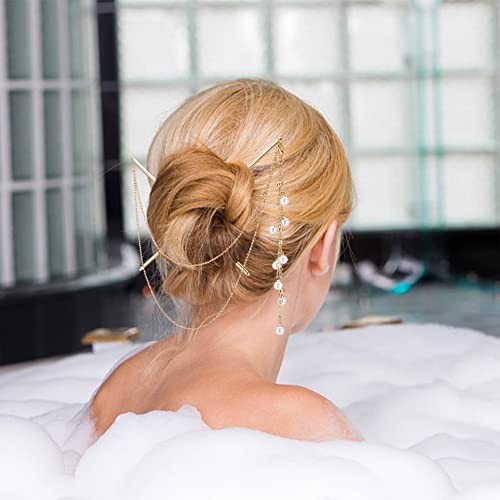WEBBEDY 2-Style Chinese Double Chain Hair Chopsticks Vintage Tassel Hair Sticks Hanfu Chignon Hairpins Hair Accessories for Long Hair