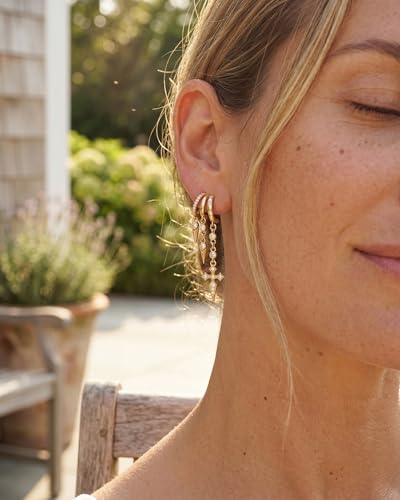 MUMREUES Gold Earrings for Women Trendy 14K Gold Plated Dangle Earrings Small Hoop Huggie Drop Stud Earrings Cubic Zirconia Simple Minimalist Dainty Chain Tassel Hypoallergenic Earrings - color: Cross & Gold
