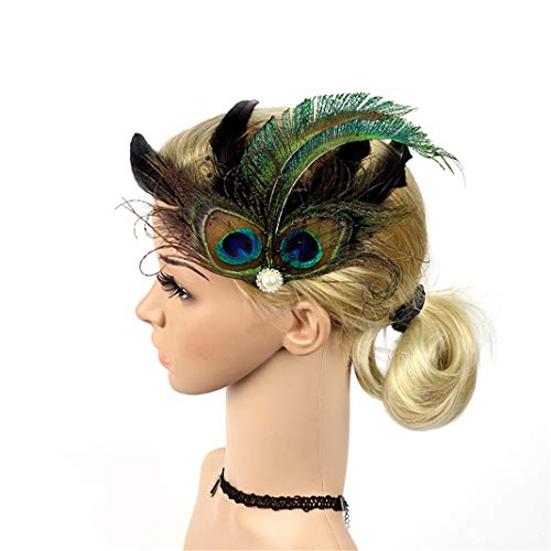 Fascinator Peacock Feather Hair Clips Flapper Headband Art Deco 20's Accessories for Women - color: 03green
