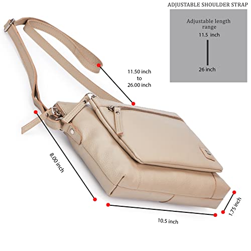 Leather Crossbody Bags for Women Small Soft Genuine Pebbled Sling Shoulder Handbag Crossover Purse with Full Adjustable Strap (Beige Nappa) - color: Beige Nappa