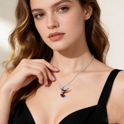 Hummingbird Necklace Earrings Set for Women Cute Colorful 2D Bird Pendant Necklace Acrylic Hypoallergenic Dangle Earrings Trendy Jewelry for Bird Lovers - color: Colorful