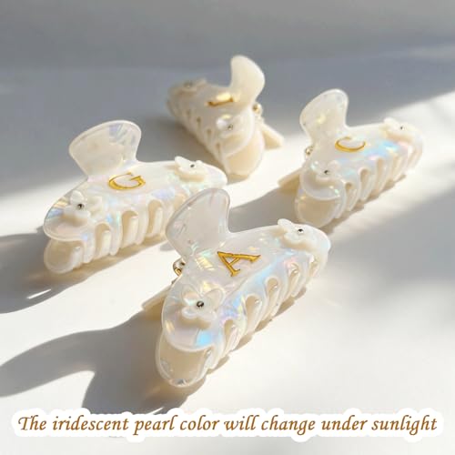 Iridescent Pearl Hair Claw Clip with Butterfly & Initial Charm, Fashionable Acrylic Hair Accessories for Women - color: L