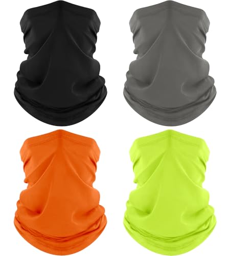 ROXUN 4 Pack Neck Gaiter, Cooling Breathable Face Mask UV Protection Scarf Hiking Bandana for Men/Women - color: Black+gray+orange+neon Yellow