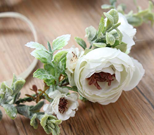 Vivivalue Boho Flower Crown Flower Garland Headband Hair Wreath Floral Headpiece Halo with Ribbon Wedding Party Photos Festival White - color: 50
