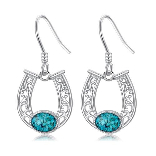 Western Earrings for Women 925 Sterling Silver Turquoise Western Country Dangle Drop Earrings Country Jewelry Gifts for Cowgirl Cowboy - style: Horseshoe-1