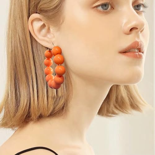 Summer Candy Colored Bead Earrings Lightweight Dainty Acrylic Geometry Hoop Earrings for Women Cute Boho Chic Handmade Jewelry - color: Orange