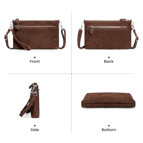 befen Genuine Leather Wristlet Clutch Wallet Purses with RFID Blocking, Small Crossbody Bags Shoulder Handbag for Women - color: Suede Brown