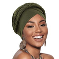 African Women Turban Caps Pre-Tied Twisted Turbans Head Scarf for Women Hair Wraps Cover Beanie Cancer Chemo Headwear - color: 1 Pack Double Twisted Braid A: Olive Green