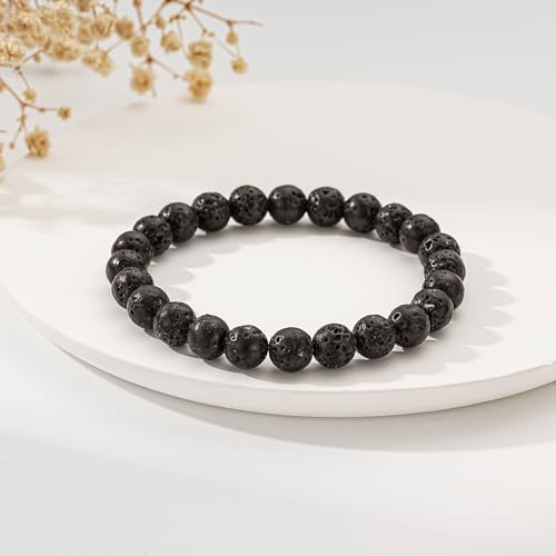 Gnamy Healing Crystal Bracelet for Women, Natural Stone Beaded Healing Crystal Bracelet Triple Protection Stress Relief Beads Jewelry Birthday Gifts Jewelry for Her - style: Black Lava