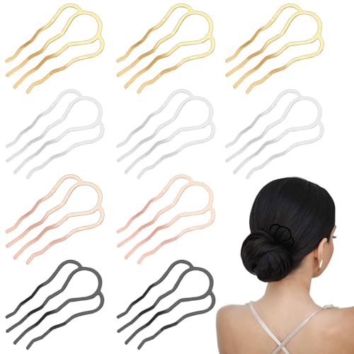 10 Pieces Hair Side Combs Metal Fork Clip French Twist Comb Updo Stick, U-Shape Teeth Styling Tools Messy Bun Maker Vintage Hairstyle Hair Pins Hair Accessories (muticolor)