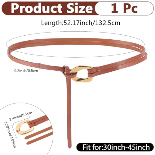 Genuine Leather Double Strap Tie Belt Adjustable Brown Cowhide Skinny Waistband - color: Brown