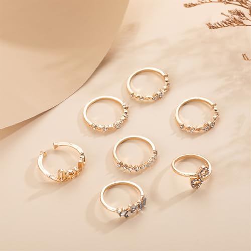 Knuckle Rings Set for Women,Simple Dainty Stackable Finger Ring Pack Minimalist Cute Butterfly Moon Heart Rings Boho Statement Jewelry Size Mixed - style: Style-C