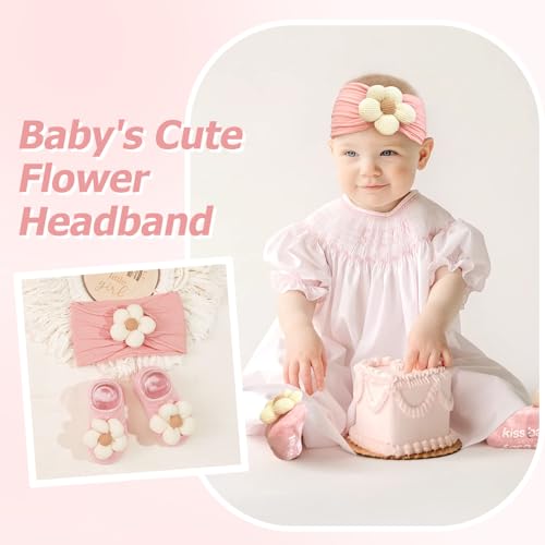 JOYOYO Baby Flower Headband and Socks, Cute Baby Girl Headbands and Soft Socks Sets for Toddler Newborn Infant Girl (Beige Pink Khaki) - color: Beige/6pcs