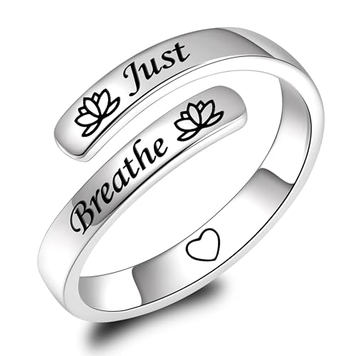 Sonateomber Gold Silver Faith Open Rings for Women ，Adjustable Minimalist Personality Encouragement Hope Love Healing Promise Ring Wedding Festival Accessories Fashion Jewelry Gift - color: Just Breathe