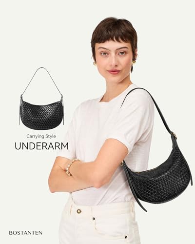 BOSTANTEN Purses for Women Crescent Crossbody Bag Vegan Leather Shoulder Hobo Handbag Adjustable Strap - color: Small Black