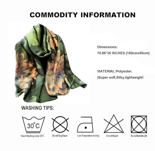 Acotavie Scarfs for Women Dressy Fashion Scarves Long Floral Pattern Scarf Lightweight Sunscreen Shawls - color: C001 Green