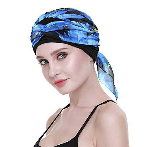 Chemo Headwear Turbans for Women Long Hair Head Scarf Headwraps Cancer Hats - color: Blue River