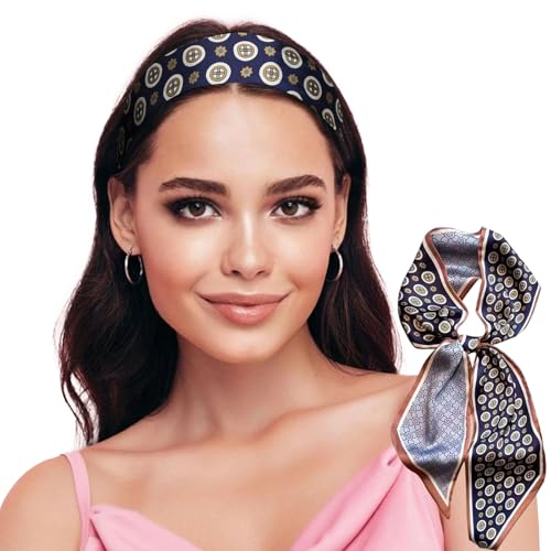 Sumolux Head Hair Scarf for Women Neck Purse Bag Handbags Scarf Like Silk - color: Blue Khaki Circle