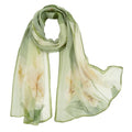 E-Clover Unique Fashion Women's Scarf Chiffon Sheer Scarves for Women Lightweight - color: Green Flowers-03