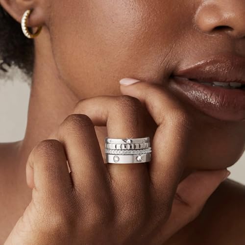 Stackable Gold Rings for Women - 18K Gold Plated Rings Set, Non Tarnish Stainless Steel Cubic Zirconia Friendship Band Stack Rings Trendy Jewelry, Christmas Birthday Party Gifts for Her Girlfriend - color: Silver