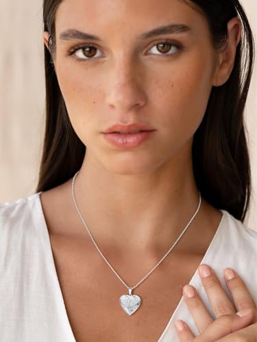 U7 Women Locket Necklace Platinum 14K Gold Photo Lockets that Hold Picture,Chain 20 Inch Personalized Gift Custom Love Heart Image Necklaces - color: 02# Platinum*Flower Grain