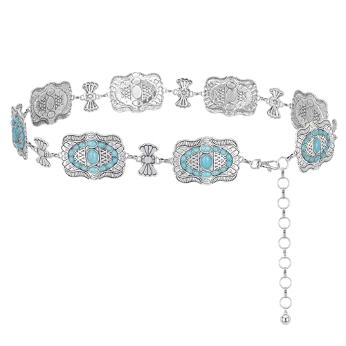 Montana West Rustic Couture's Large Western Concho Metal Belts for Women Cowgirl - color: Baby Turquoise