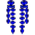 Boho Large Sparkly Rhinestones Teardrop Drop Dangle Earrings Long Tassel Full Crystals Chain Earrings for Women Wedding - style: Blue