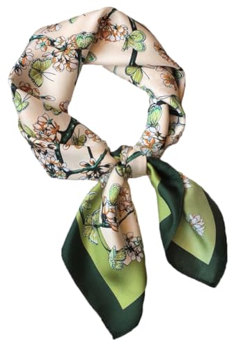 MINIDORA Satin Scarves for Women 27.5 × 27.5 inches Medium Square Elegant Silk Feeling Head Scarf - color: A001-green