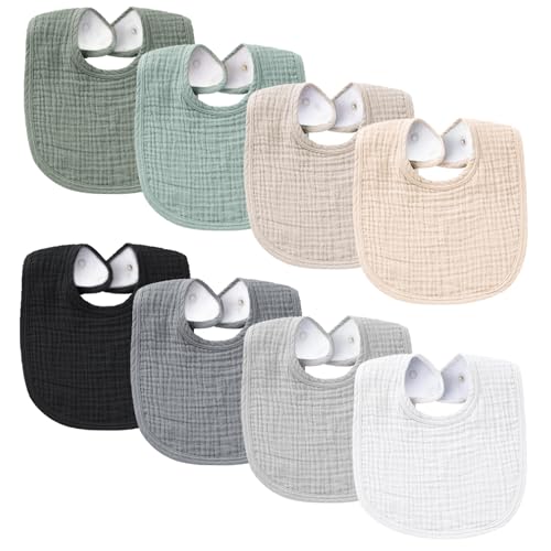 Konssy Muslin Baby Bibs 8 Pack Baby Bandana Drool Bibs Cotton for Unisex Boys and Girls, Soft Absorbent Set for Teething and Drooling - color: Black