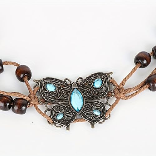 Bohemian Sytle Womens Rope Boho Waist Belt for dress - color: Butterfly Blue